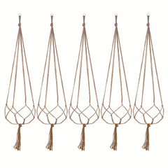 5-10pcs Brown Macrame Plant Hanger 35.4in Modern Tassel Detail Indoor Holder