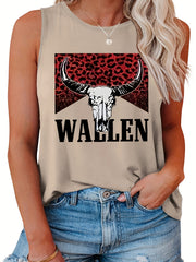  Colorblock Leopard Cow Print Round Neck Tank Top