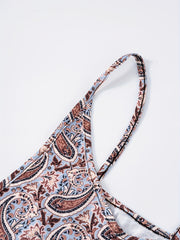 Paisley Print Dual Pockets Overall Jumpsuit