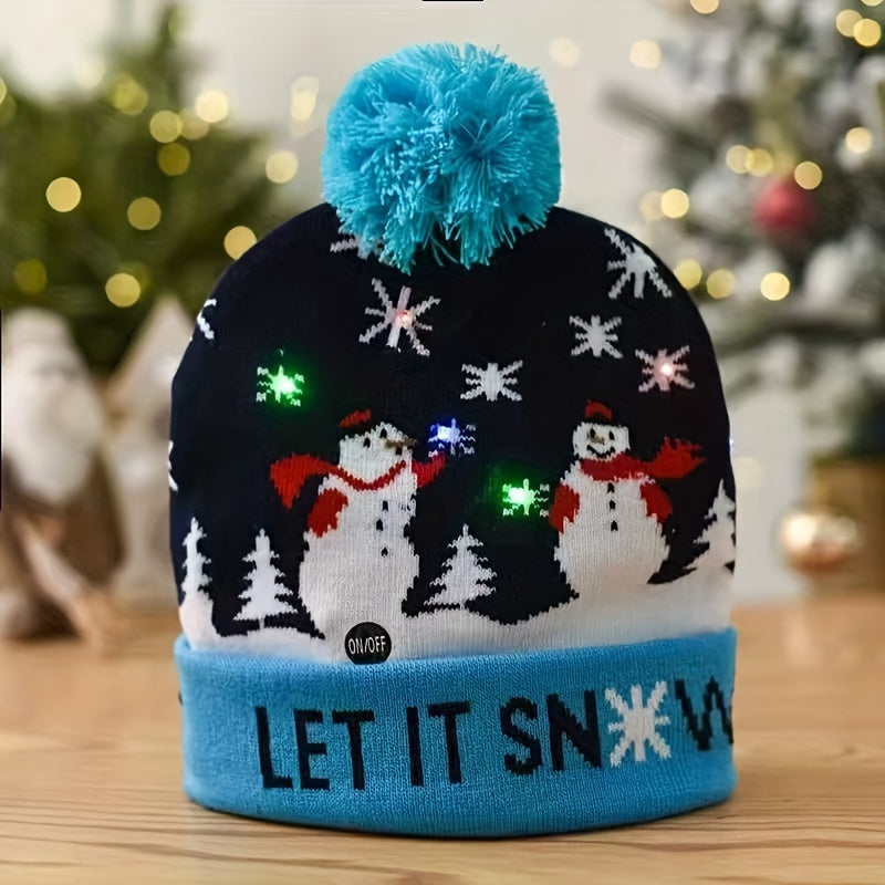 Warm Knit Beanie Hat with Christmas LED Lights