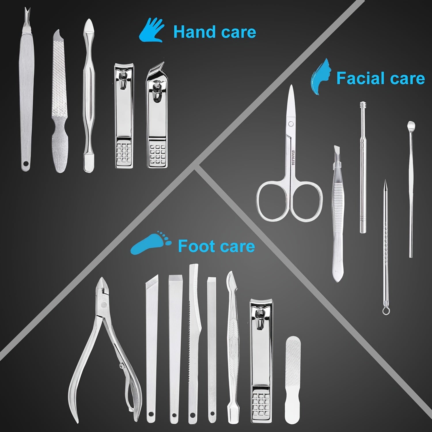 Manicure Pedicure Kit 18 Pieces Stainless Steel Professional Grooming Nail Care