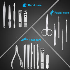 Manicure Pedicure Kit 18 Pieces Stainless Steel Professional Grooming Nail Care