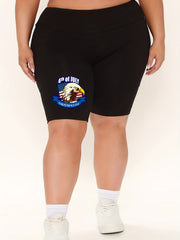 Independence Casual Shorts Women's Plus Eagle & Flag Print High Rise Biker Short