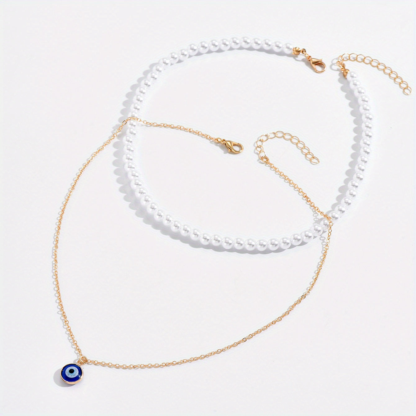 Bohemian Evil Eye Faux Pearl Necklace Collar