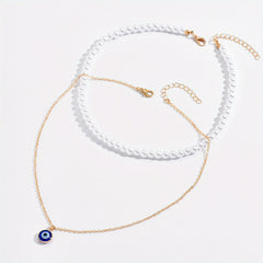 Bohemian Evil Eye Faux Pearl Necklace Collar
