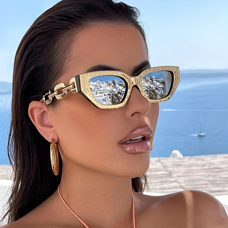 Cat Eye Sunglasses Mirror Lens Chain Charm UV400