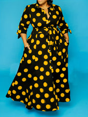 Maxi Dress Women's Plus Polka Dots Print Button Up