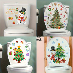 Christmas Tree Snowman Toilet Lid Sticker Self-adhesive Wall Decor