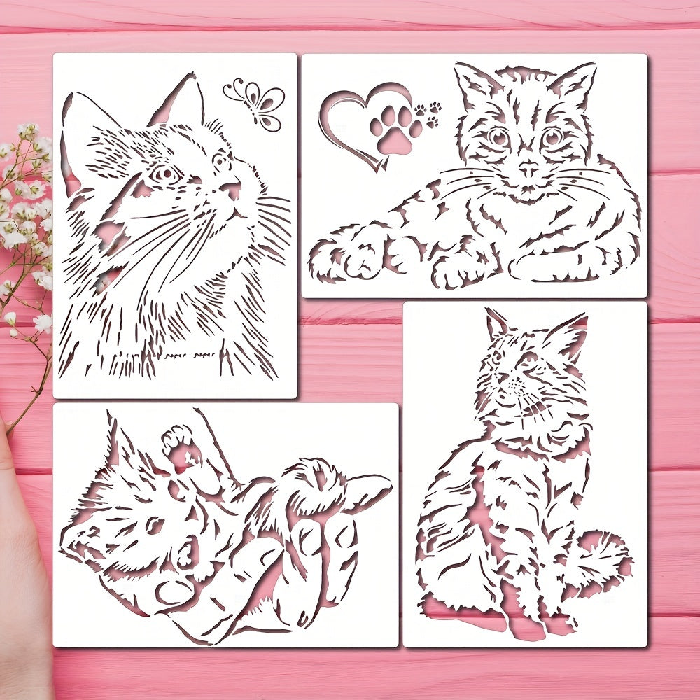 4pcs Cat Painting Stencils A4 Size Reusable Template