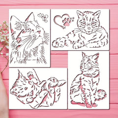 4pcs Cat Painting Stencils A4 Size Reusable Template