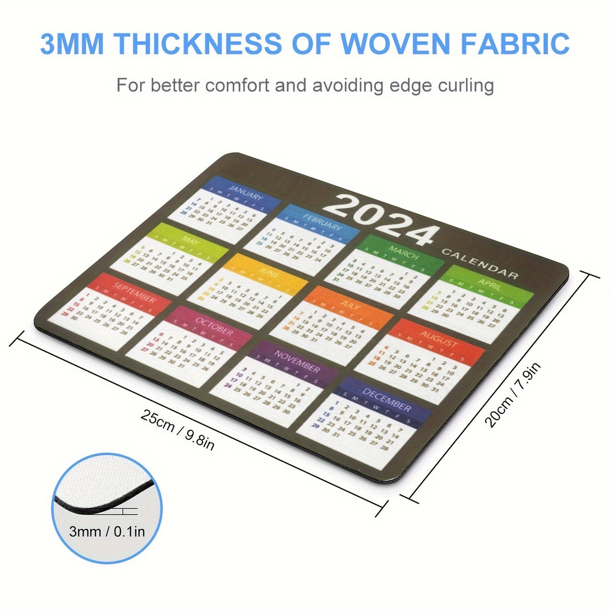 1pc Calendar Mouse Pad Non Slip Rubber Laptop Mouse Pad