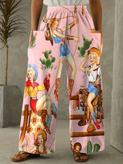  Cowgirl Print High Rise Wide Leg Pants