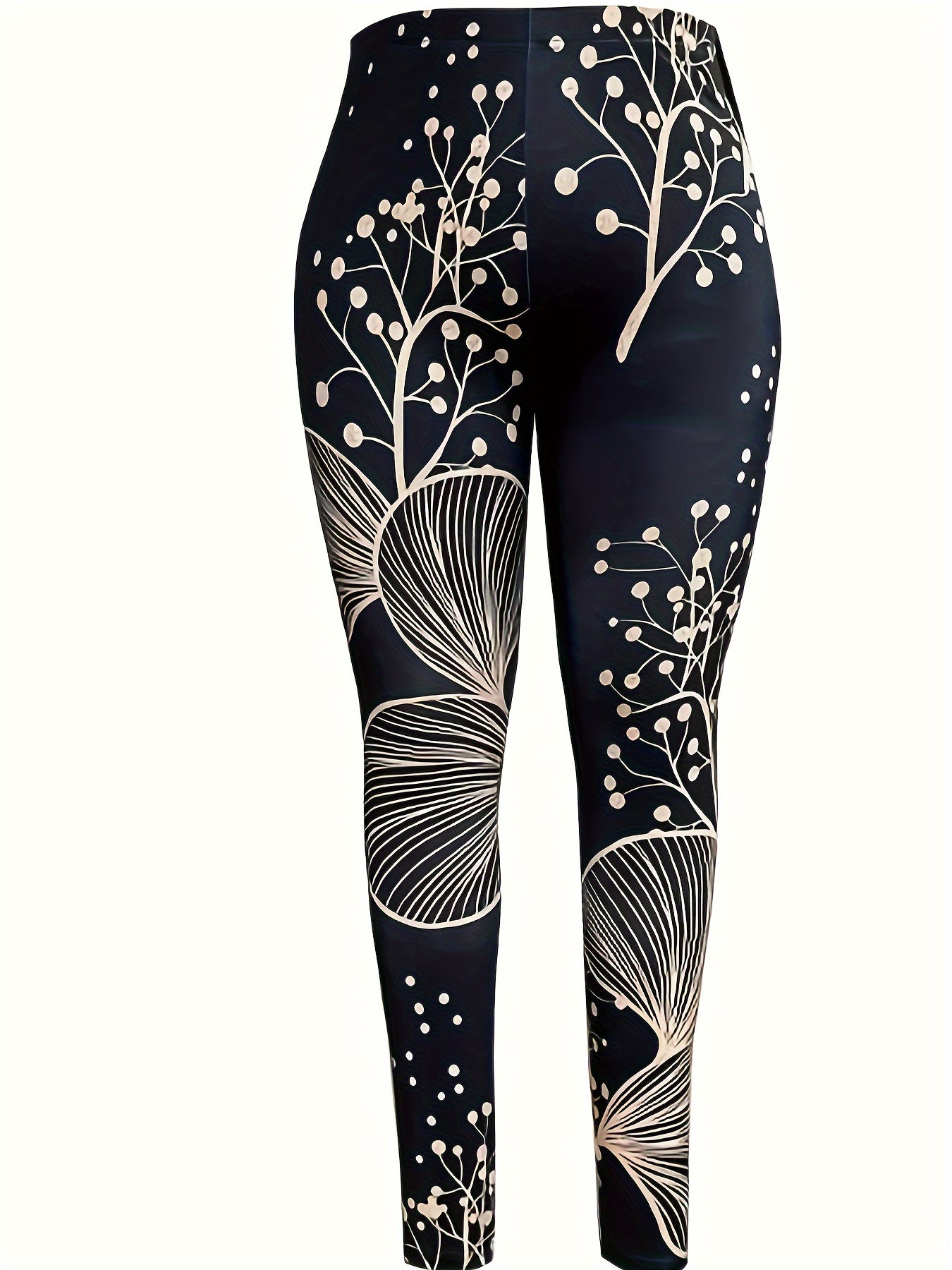 Women's Plus Floral Print Skinny Trousers High Rise Elastic Waist