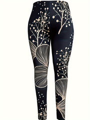 Women's Plus Floral Print Skinny Trousers High Rise Elastic Waist