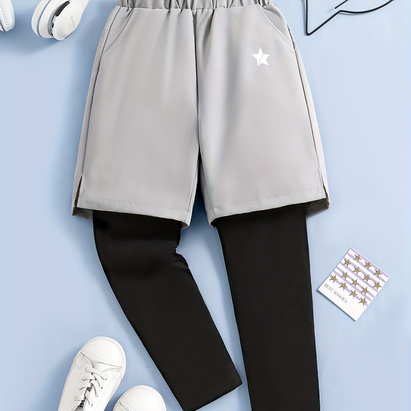 Boys 2 In 1 Compression Sports Pants for Training Basketball