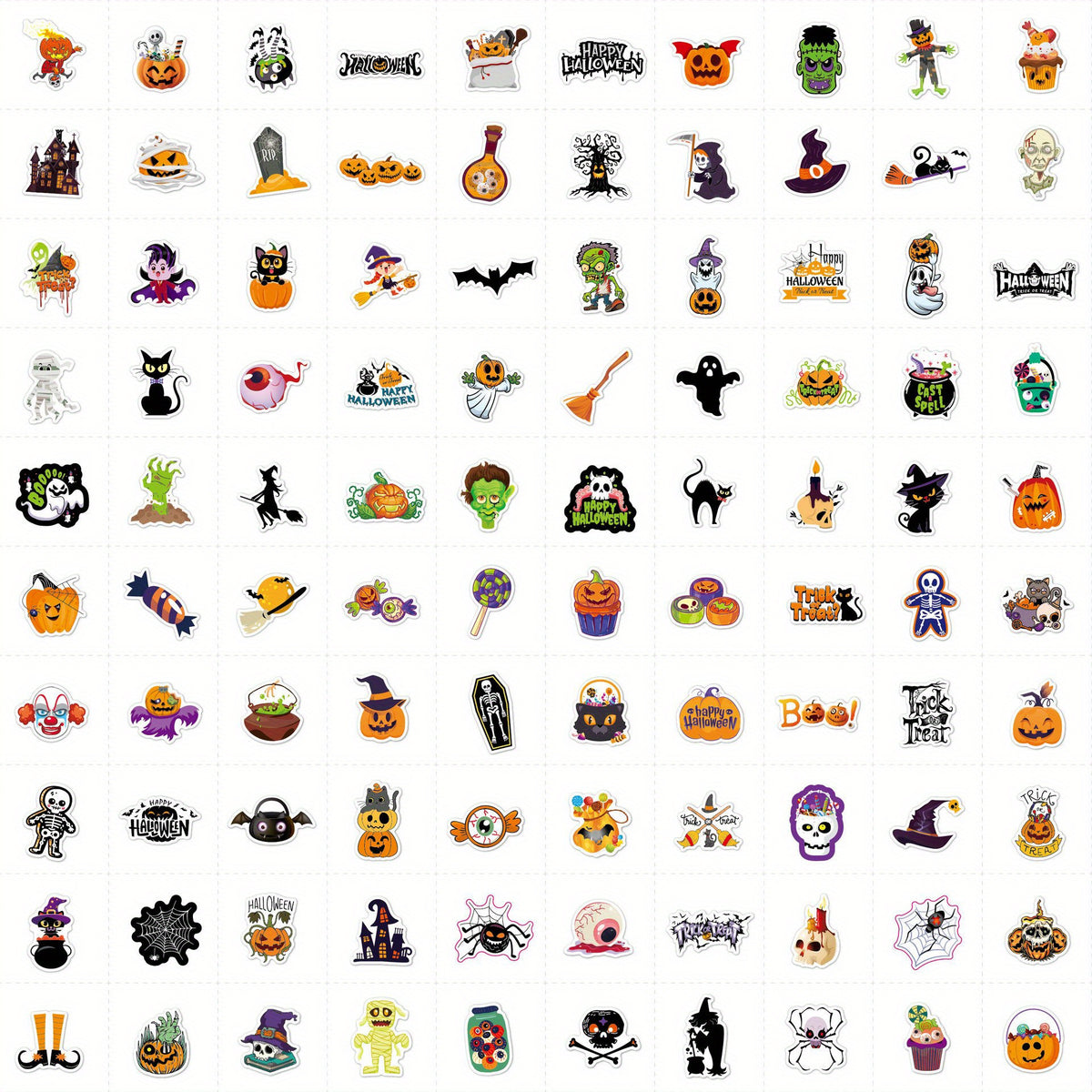 100pcs Halloween Pumpkin Theme Stickers Vinyl Waterproof Holiday Party Stickers