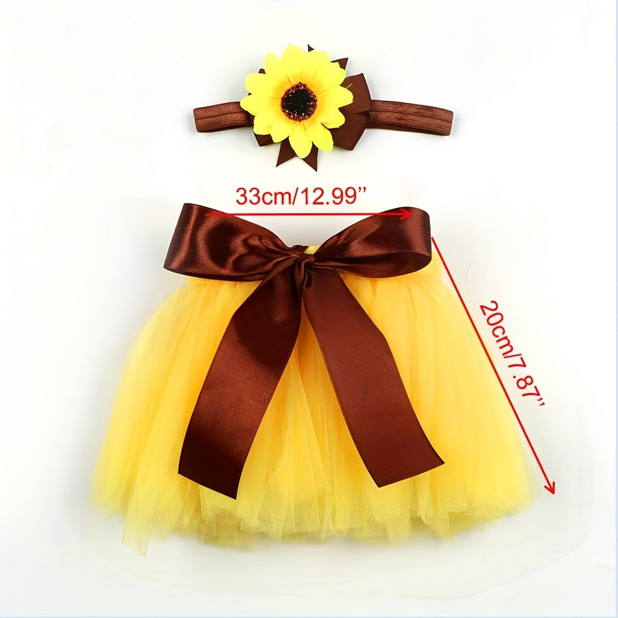 2pcs Newborn Baby Sunflower Tutu Bow Skirt Toddler Baby Girls Costume