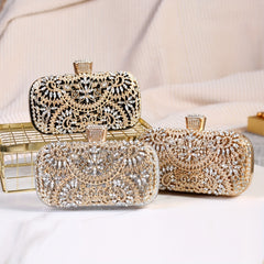 Rhinestone Flower Evening Bag Box Clutch Purse for Wedding Prom
