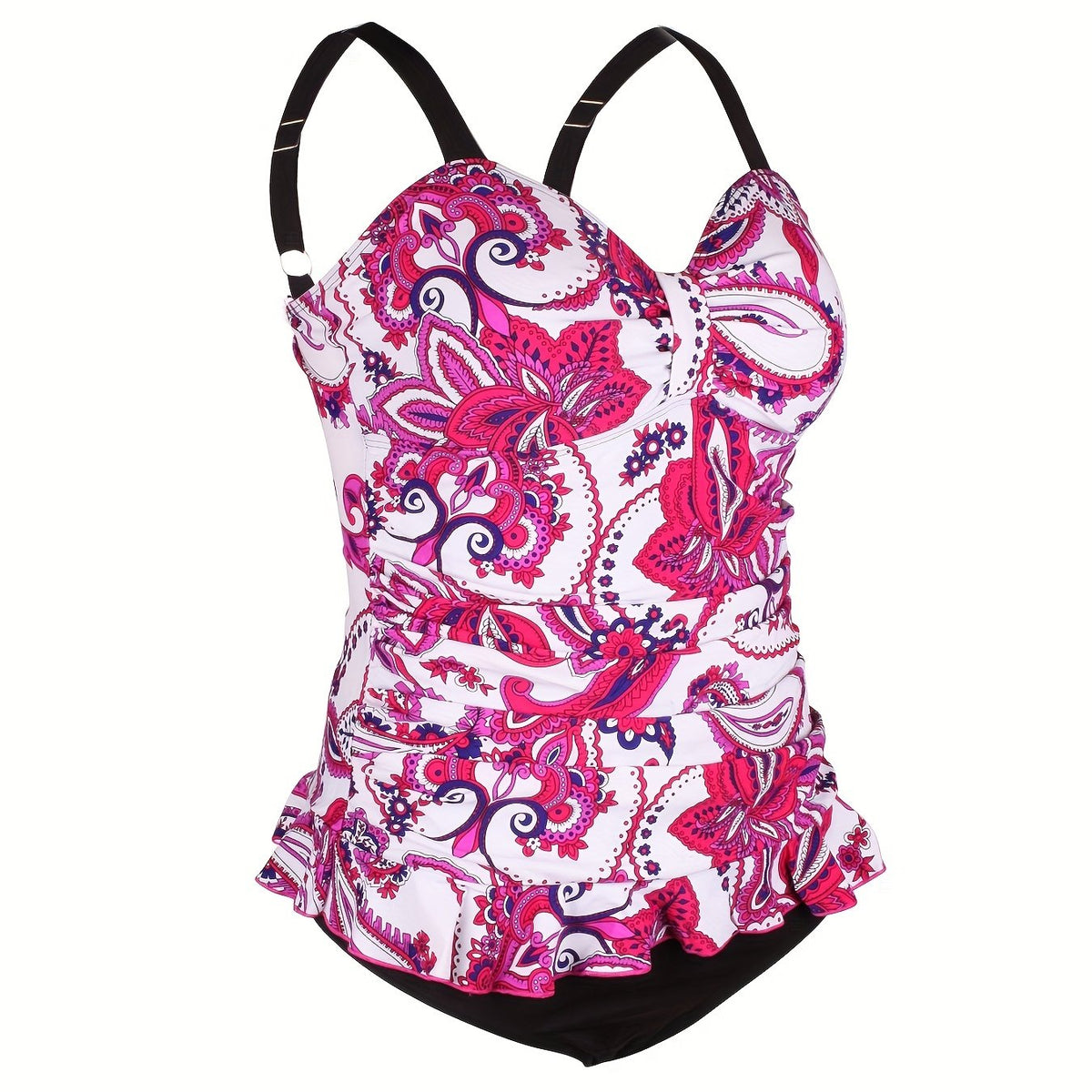  Floral Print Tankini Set with Ruffle Trim Cami Top & Brief