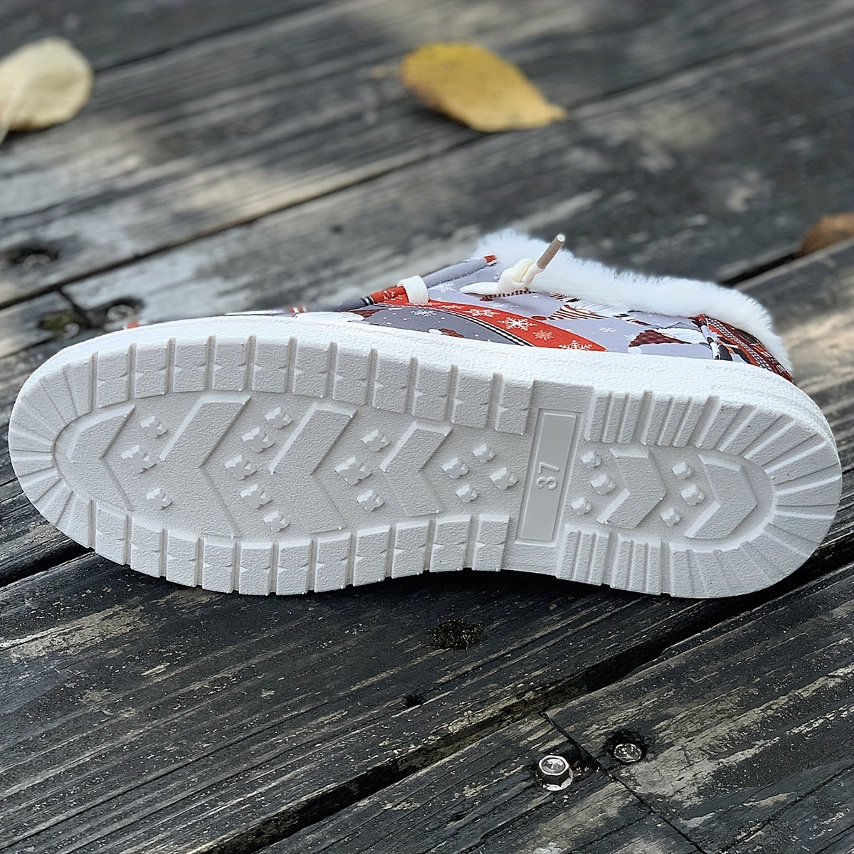 Women's Christmas Santa Print Snow Boots Winter Lace up Flats