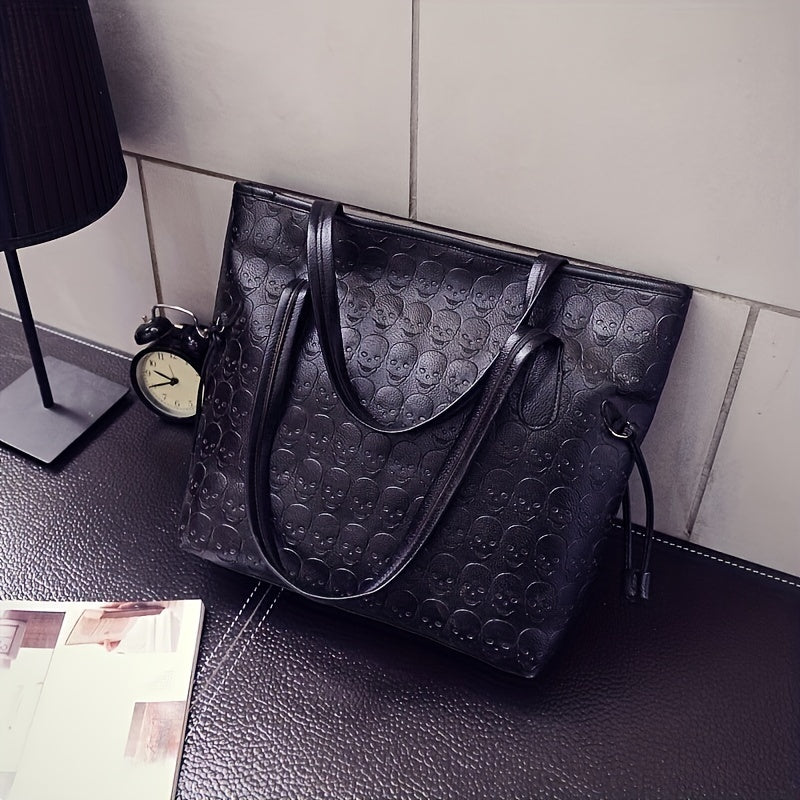 Punk Style Skull Embossed Tote Bag Halloween Ghost Skull Elf Handbag