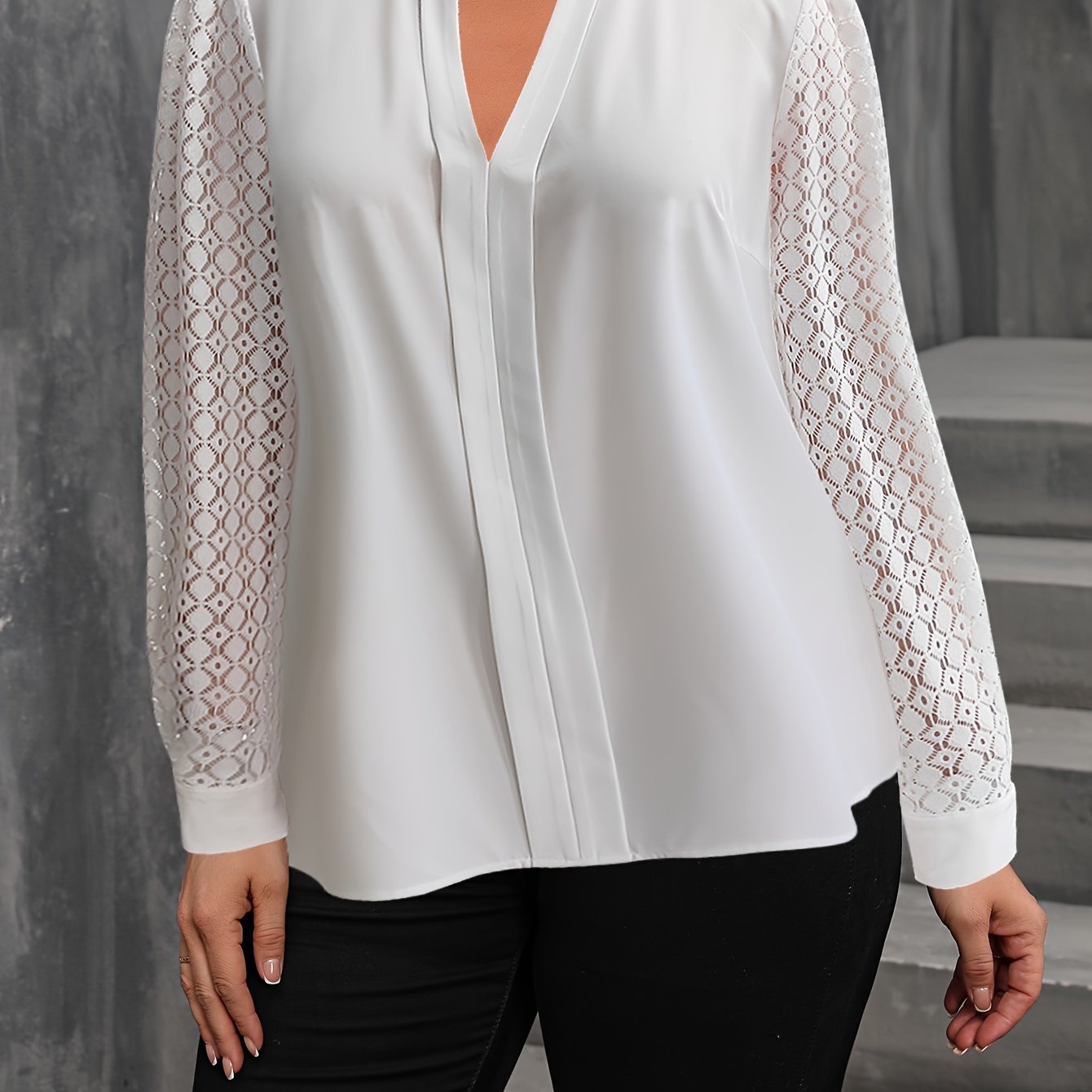  Lace Sleeve Casual Blouse