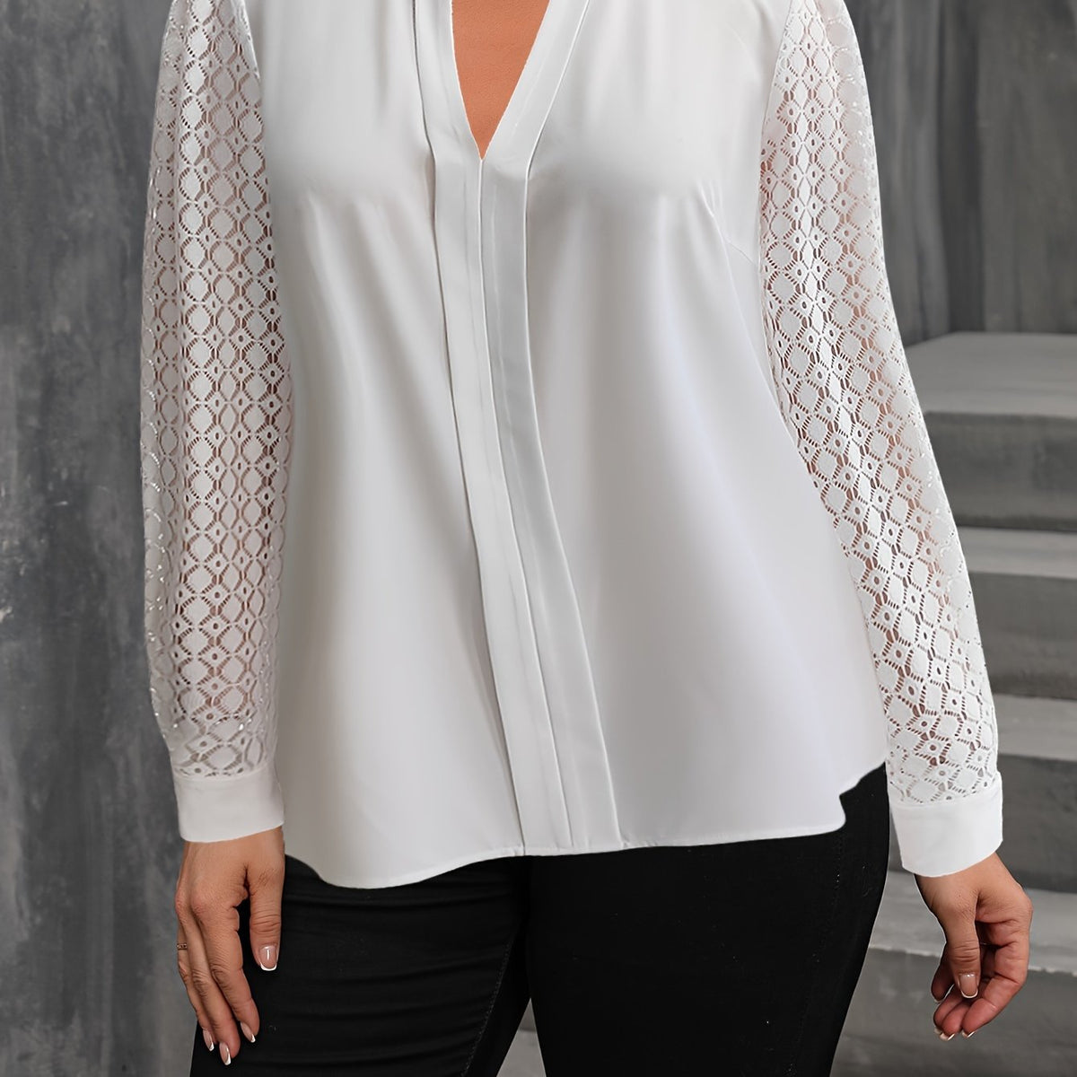  Lace Sleeve Casual Blouse