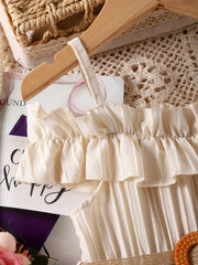 Girls' Off-Shoulder Princess Dress with Strappy Frills