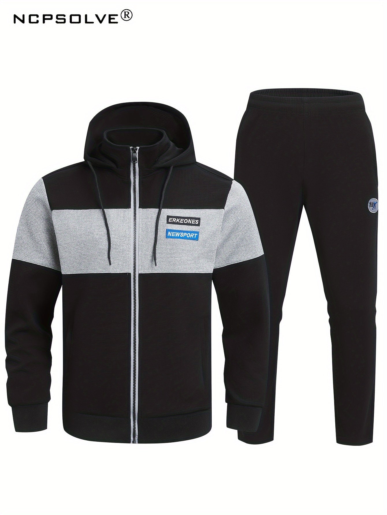 Men's 2 Piece Outfits Block Hooded Zipper Jacket And Sweatpants Set