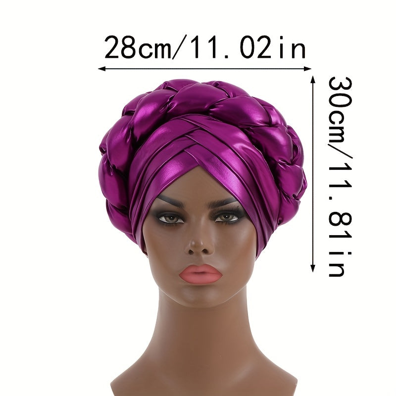 Purple Turban Cap Hot Stamping Braided Hijab Hat