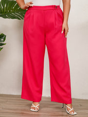  Solid Elastic High Rise Wide Leg Trousers