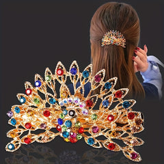Alloy Peacock Shaped Barrette Glitter Rhinestone Hair Clip Vintage Hair Clip