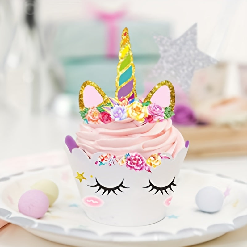 Unicorn Cup Cake Toppers & Wrappers Rainbow Liners, Girl Birthday Party Supplies