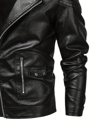 Men's PU Leather Lapel Zipper Jacket for Autumn/Winter