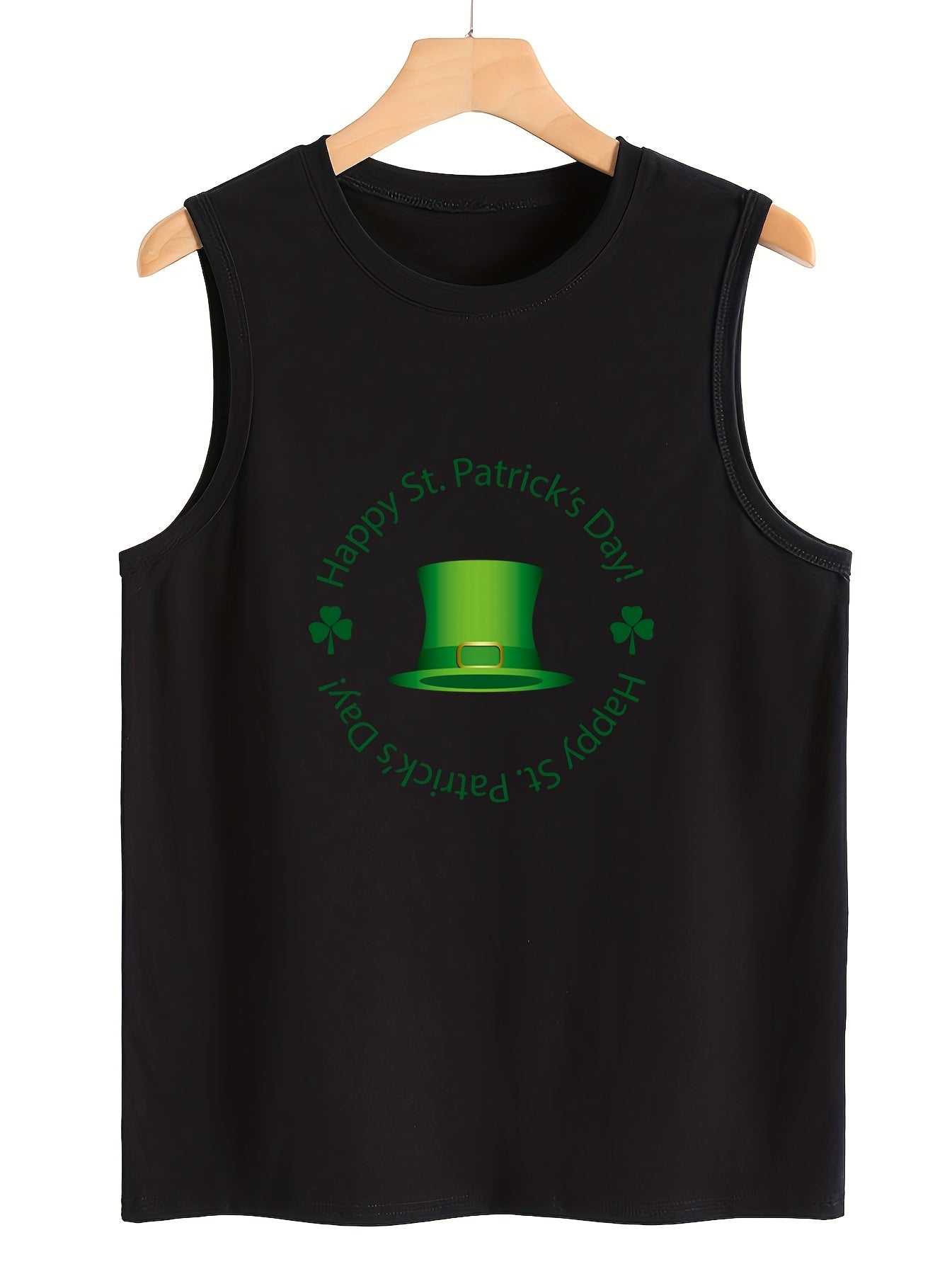 Hat & Leaf Print Sleeveless Sports Vest Round Neck Stretchy Casual Top