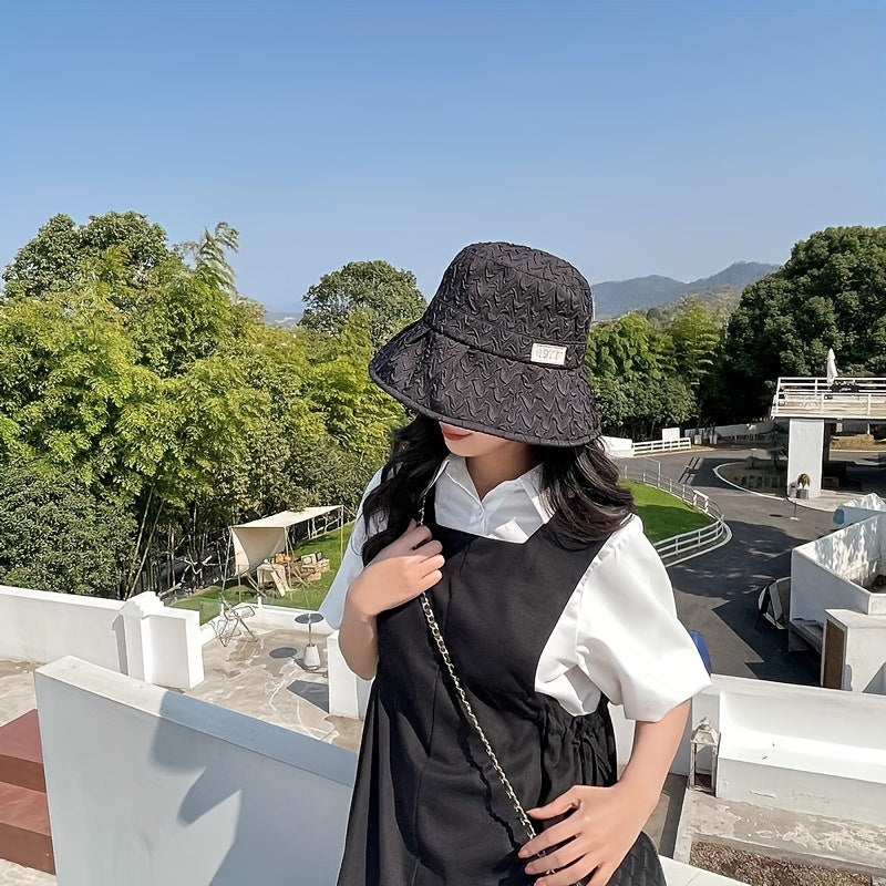 Embossed Bucket Hat Solid Pleated UV Protection Basin Hat Lightweight Fisherman