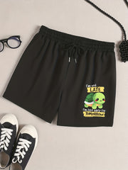  Turtle & Slogan Print Pajama Shorts