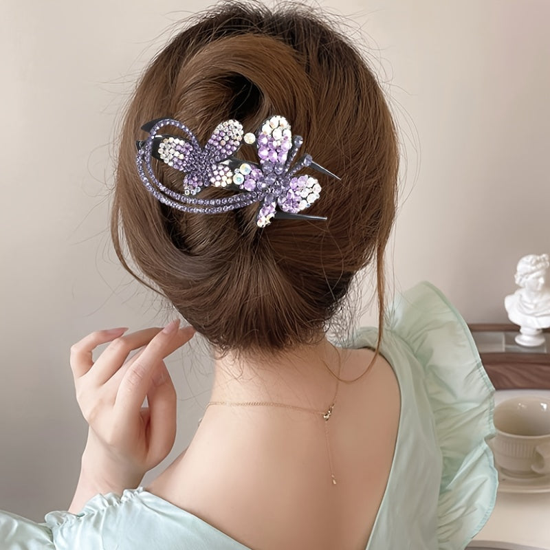 Rhinestone Flower Hair Claw Clip Strong Hold Hairpin