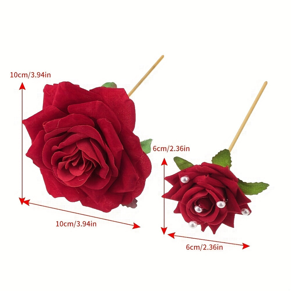 Simulation Rose Hairpin Floral Hair Stick Ponytail Holder