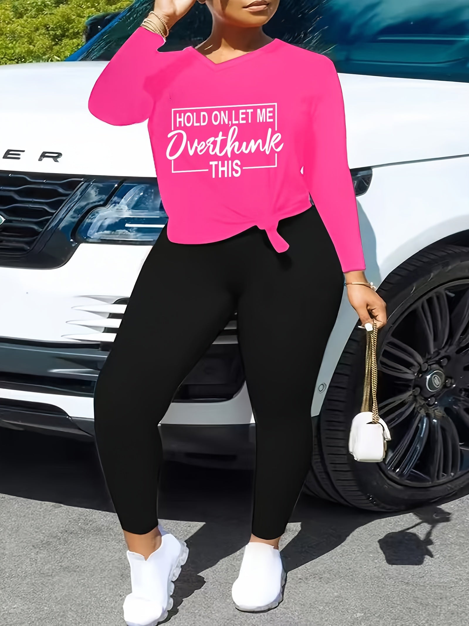  Slogan Print Top & Leggings Set