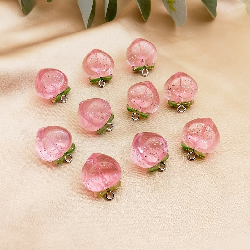 10pcs Pink Transparent Peach Pendants for DIY Earrings Necklaces Sweater Chains