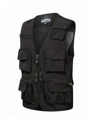 Men's Cargo Vest V Neck Zip Up Outwear