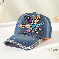 Rhinestone Leaf Patch Baseball Cap Y2K Denim Sports Hat