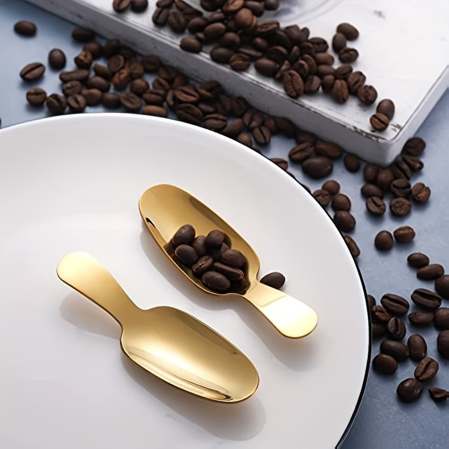 2pcs Stainless Steel Dessert Spoon Set Short Handle Coffee Scoop Mini Tea Spoons
