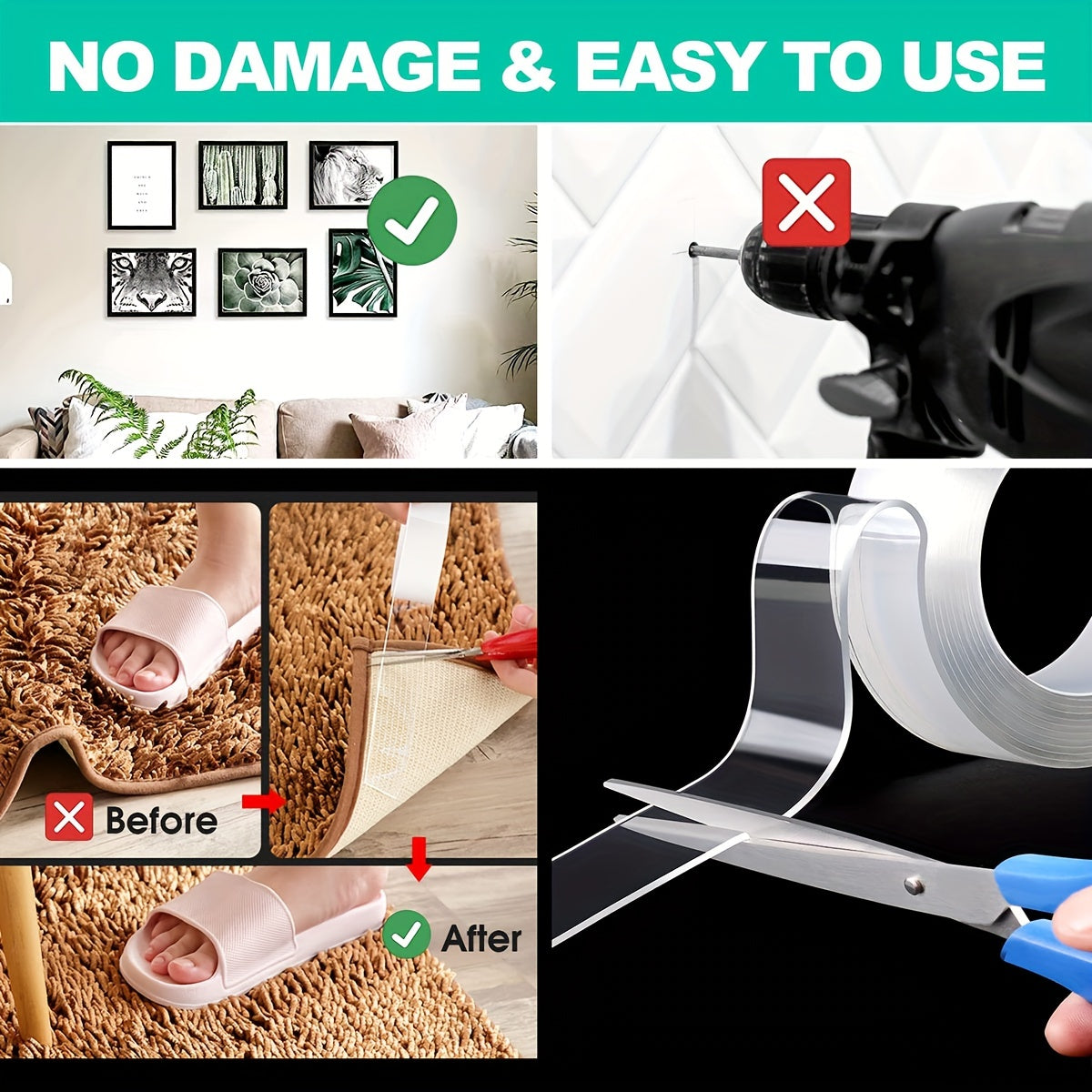 Heavy Duty Double Sided Tape - Strong Adhesive - Multipurpose Mounting Tape