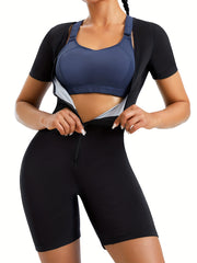 Short Sleeve Zipper Body Shaper Tummy Control Butt Lifting Open Bust Romper