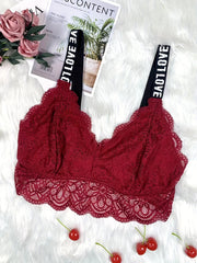 Plus Size Sexy Bra Women's Plus Letter Tape Floral Lace Wireless Bralette