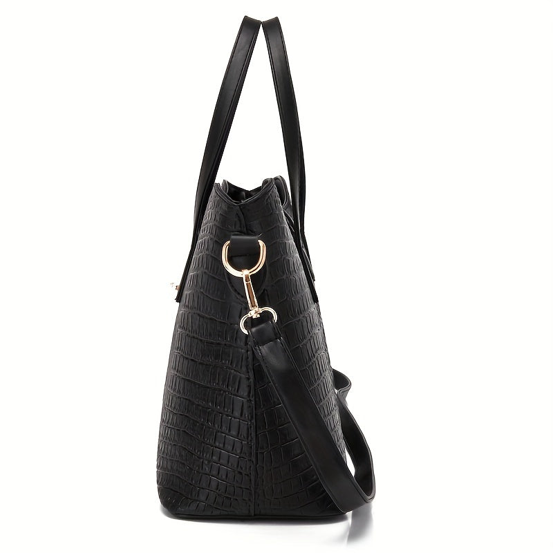 Crocodile Pattern Handbag Set Tote Bag Crossbody Satchel Purse Wristlet Clutch