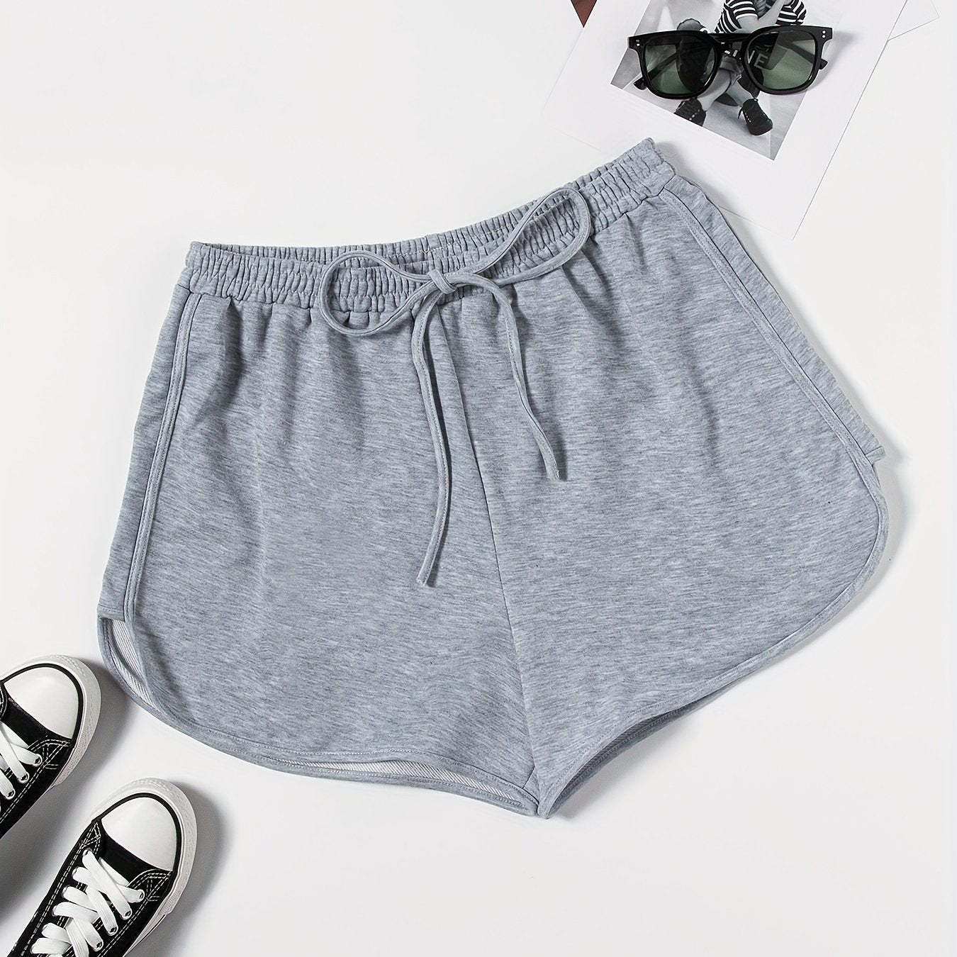  Basic Shorts Women's Plus Elastic Waist Tie Sporty Shorts
