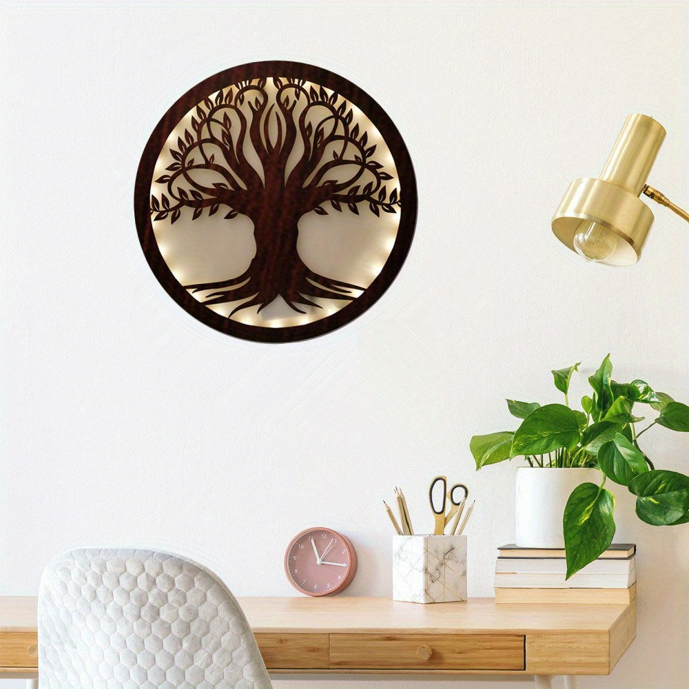 LED Green Plant Tree Creative Lamp Retro Wooden Sign Hanging